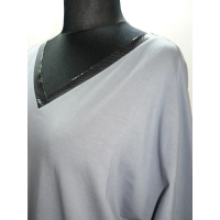 Bluzka kimono z dekoltem odszytym wężową skórką - szara